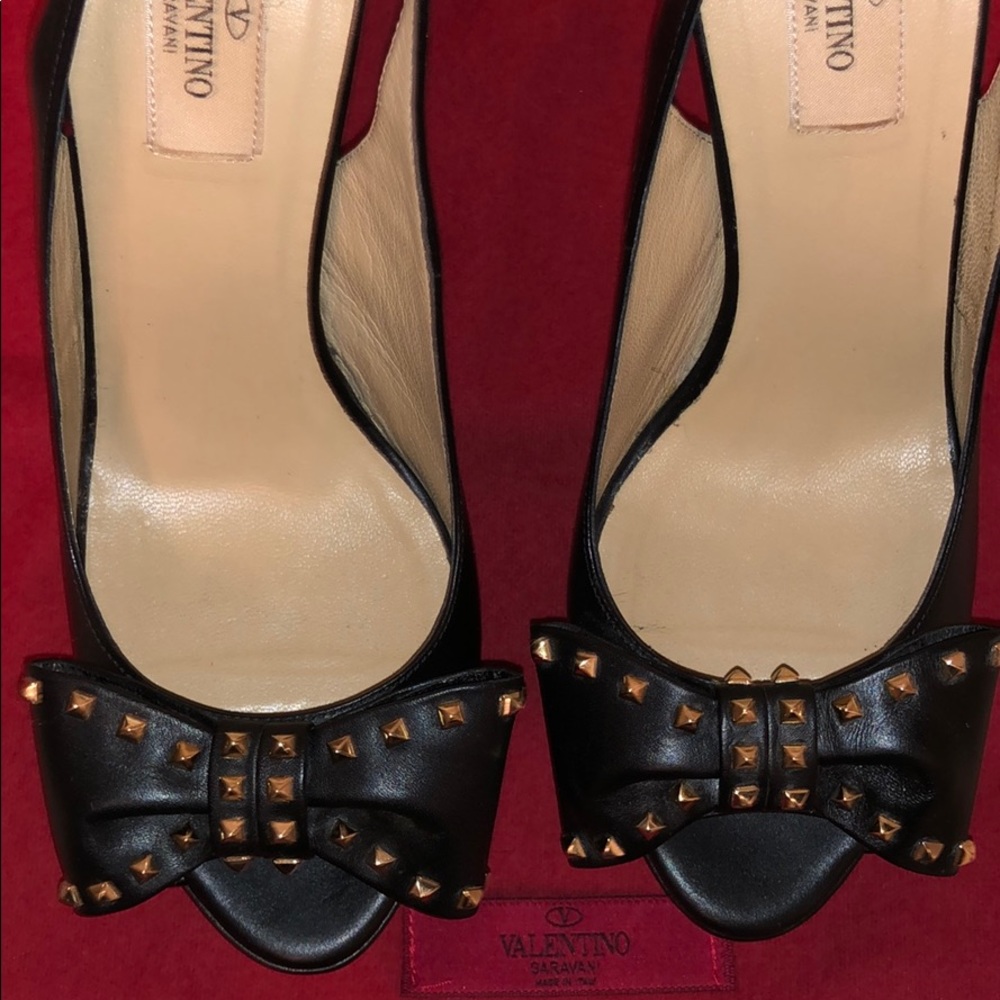 💯Valentino Leather Peep Toe Slingback Pumps - Picture 7 of 8
